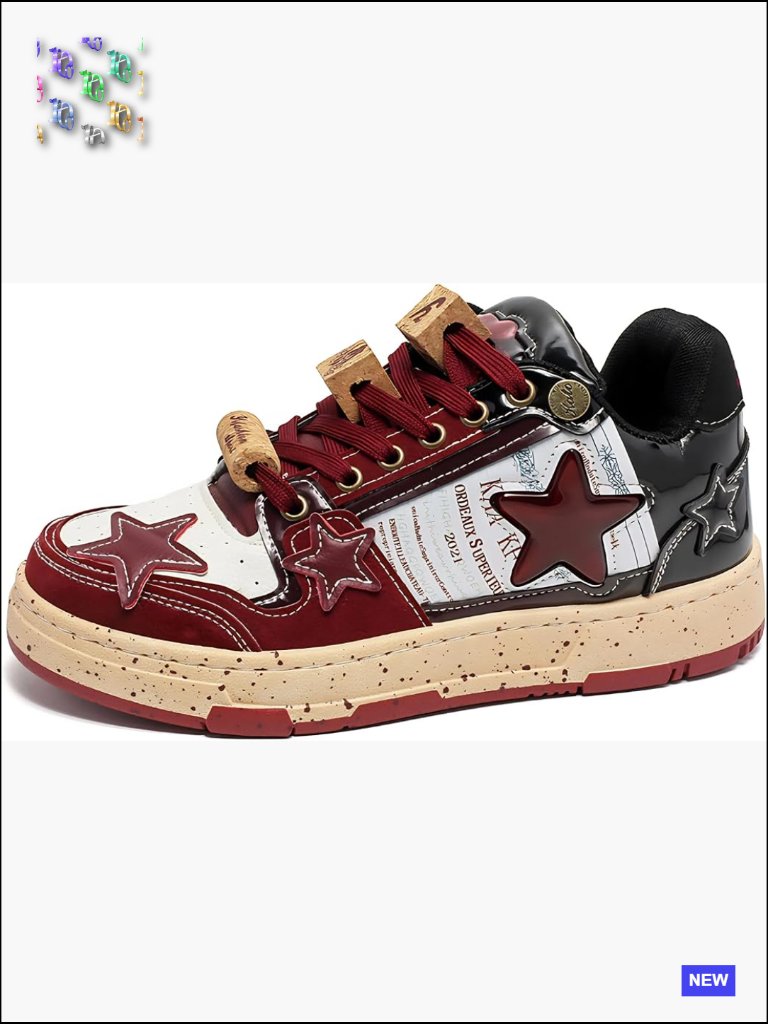 Platform Chunky Sneakers With Star Print Retro Casual Lace Up Fashion Shoes